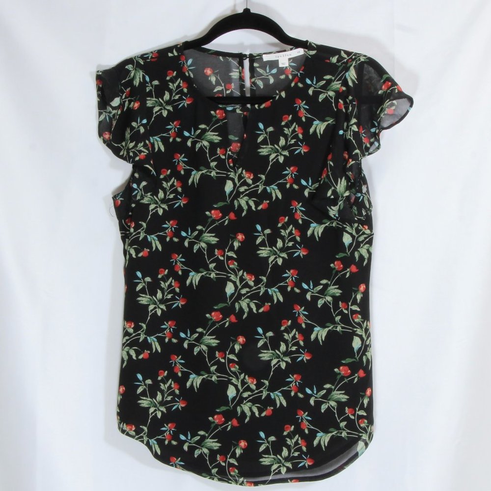 Fun2Fun Ruffle Short Sleeve Black Floral Print Blouse Size XS NWOT